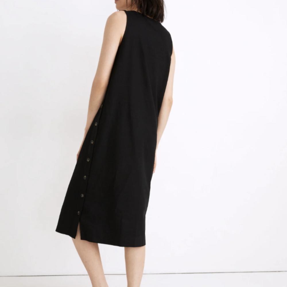 Madewell Cotton Linen Sleeveless Black Dress with Side Buttons - Picture 6 of 6